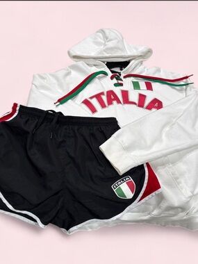 Italia White Hoodie & Black Athletic Shorts Set